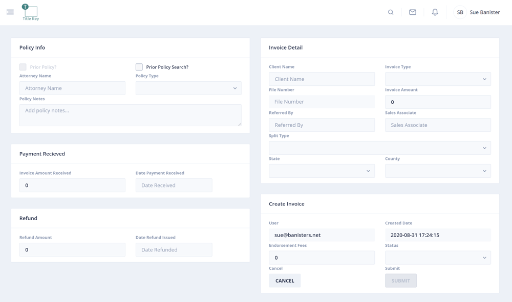 Title Insurance Agency Management System dashboard interface